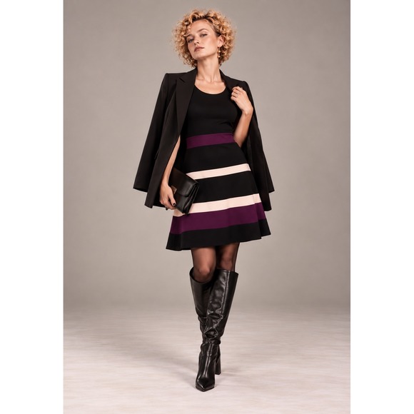 Tommy Hilfiger Dresses & Skirts - Tommy Hilfiger Colorblock Fit and Flare Dress Size 14 Black Plum